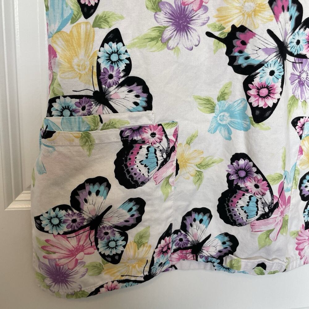 SB Scrubs Women's Butterfly Print Colorful Short Sleeve V Neck Scrub Top Size S - Picture 4 of 8